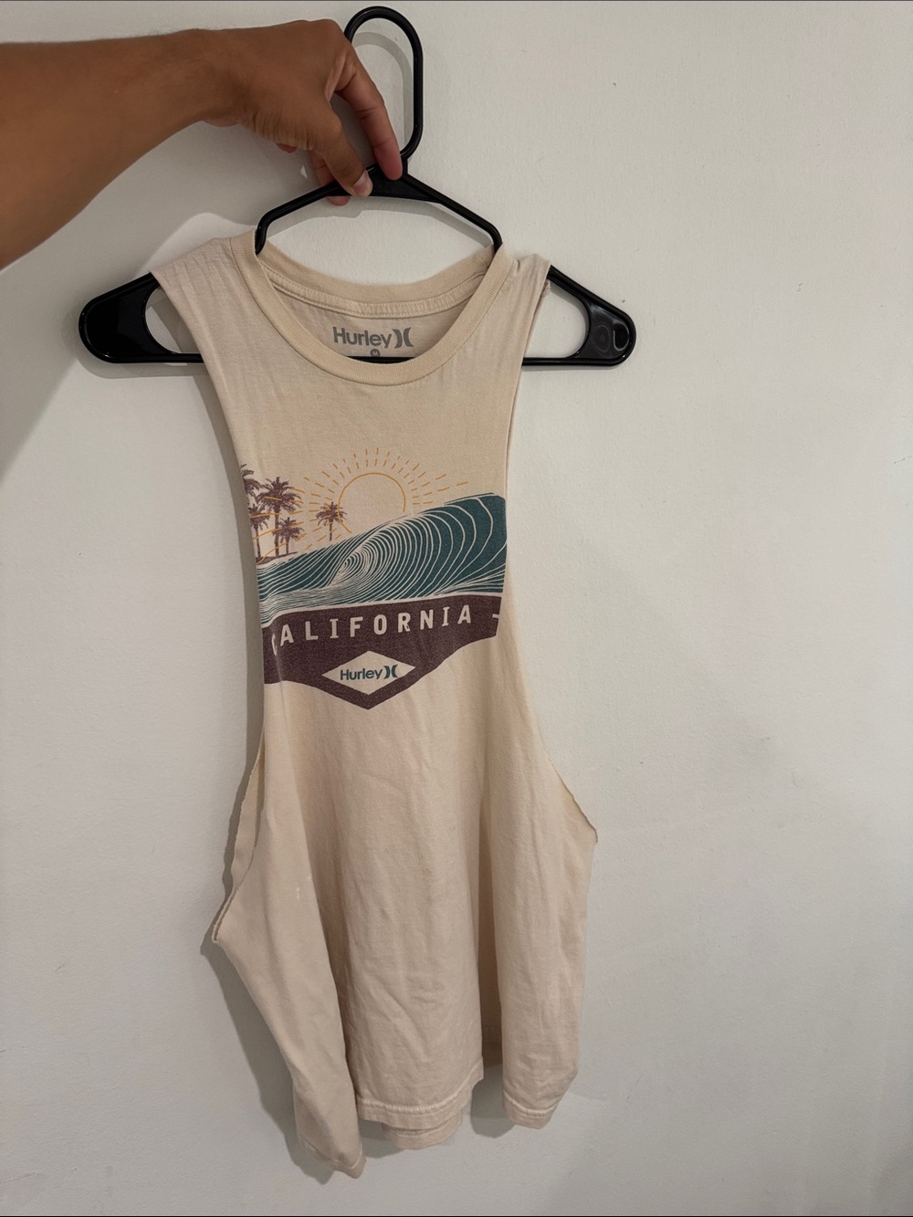 Hurley Cream Graphic California Wave Muscle Tee